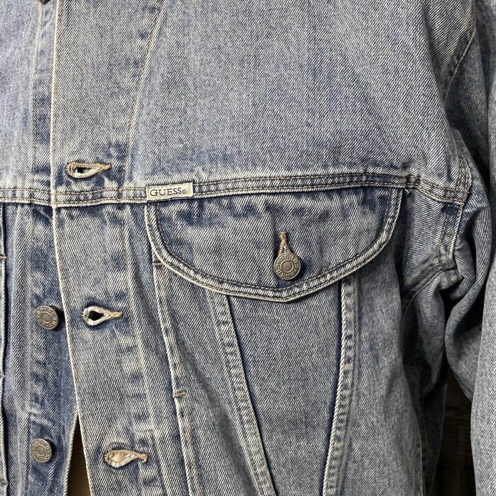 Guess Light Blue Denim Jacket with Brown Corduroy Collar - Picture 3 of 7